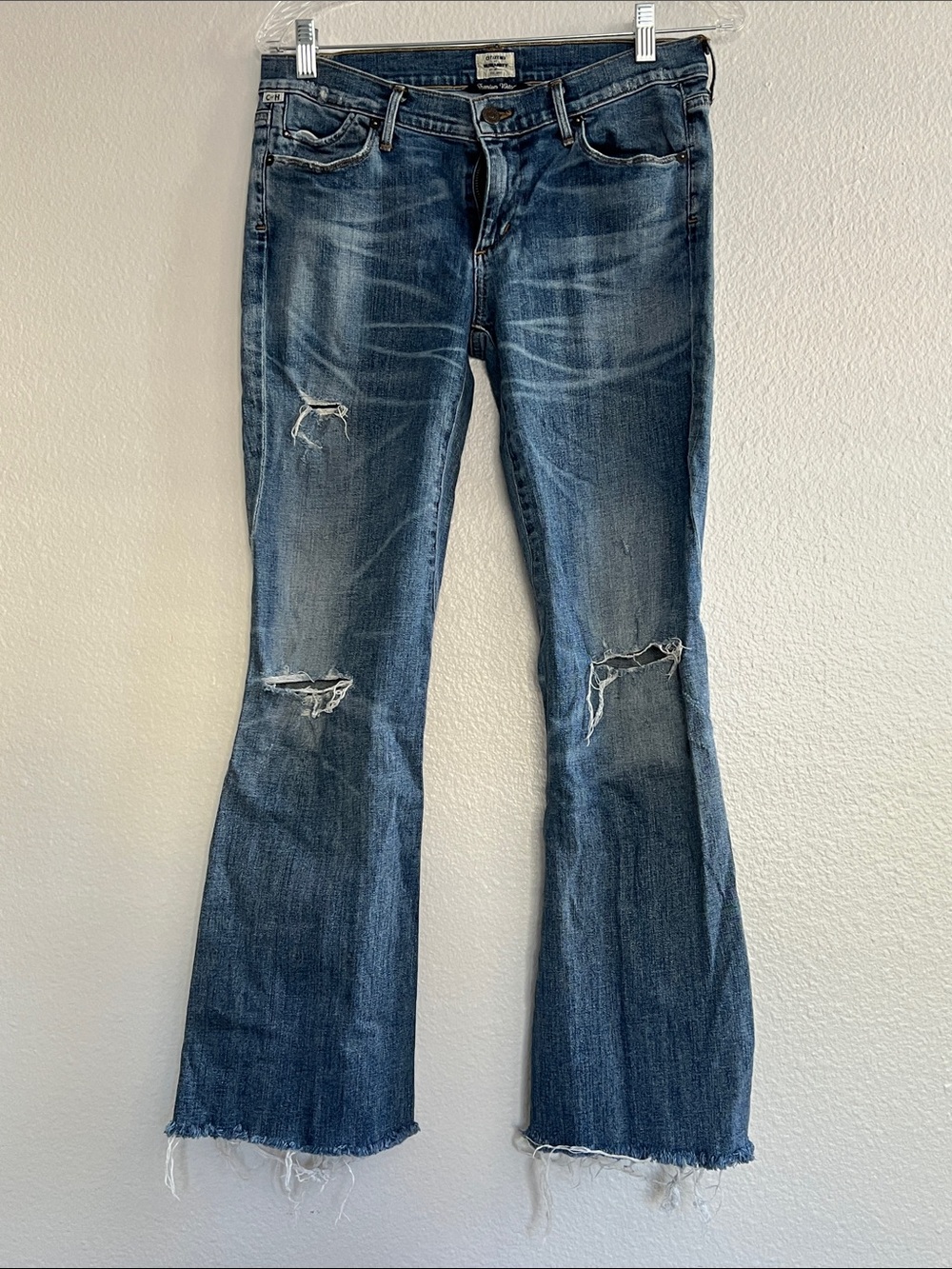 Citizens Of Humanity Distressed Dark Blue Flare Jeans